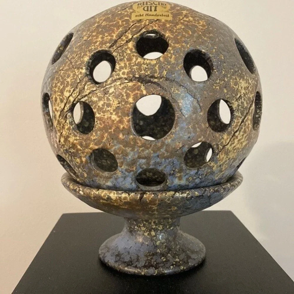 Vintage‎ Ruscha Art Candle Globe Lantern Rare Unique Retro German Ceramic